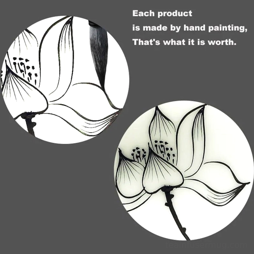 Close up of hand-painted lotus pattern on Chinese porcelain tea cup