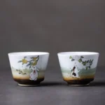 close up of rabbit motif side of 100ml chinese gongfu tea cup