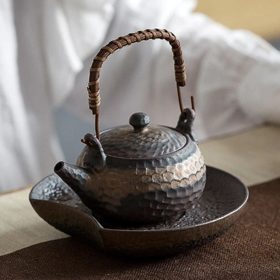 compact 225ml ceramic teapot with infuser full side view