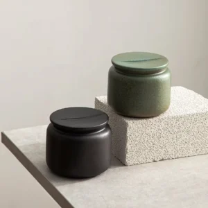 side view of compact airtight ceramic tea storage canister