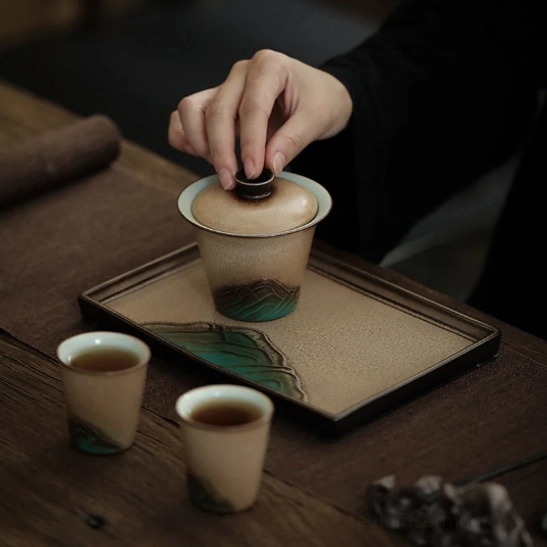 compact bamboo draining tea tray for the mountain gaiwan tea set