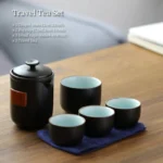 complete 250ml black ceramic travel tea set with carrying bag