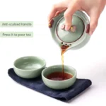 Complete 180ml celadon ceramic travel tea set with carry bag