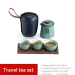 Complete 210ml matte teal ceramic travel tea set with carry bag
