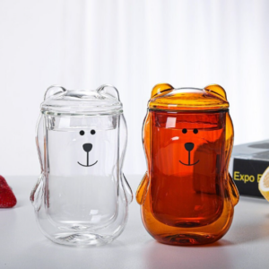 3D cute bear double wall glass tea mug 300ml main product view