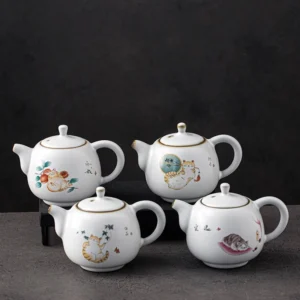 180ml cute cat ceramic teapot with infuser front view