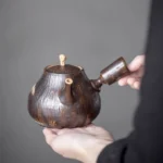 full view 450ml dark brown ceramic side handle kyusu teapot with infuser