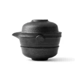 Dark finish 110ml nested ceramic travel tea set