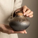 dark gray ceramic airtight loose tea storage canister with natural cork lid
