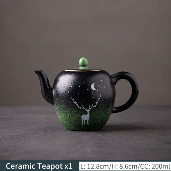 size dimension display of 200ml 5 inch deer ceramic teapot