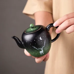 200ml deer design black green gradient ceramic teapot with infuser full view