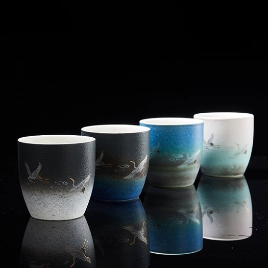 gradient color detail of set of 4 deer chinese tea cups
