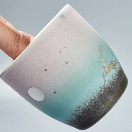 four deer tea cups styled on modern tea table