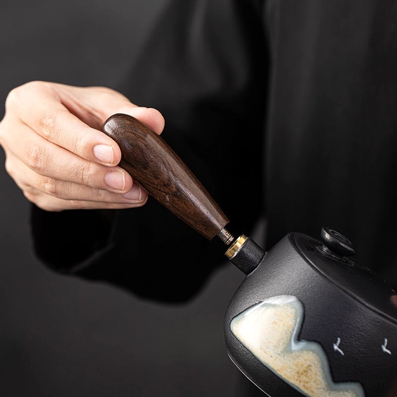 detachable design of side handle teapot showing disassembled parts