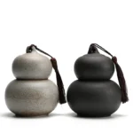 full double gourd ceramic tea storage canister overall view