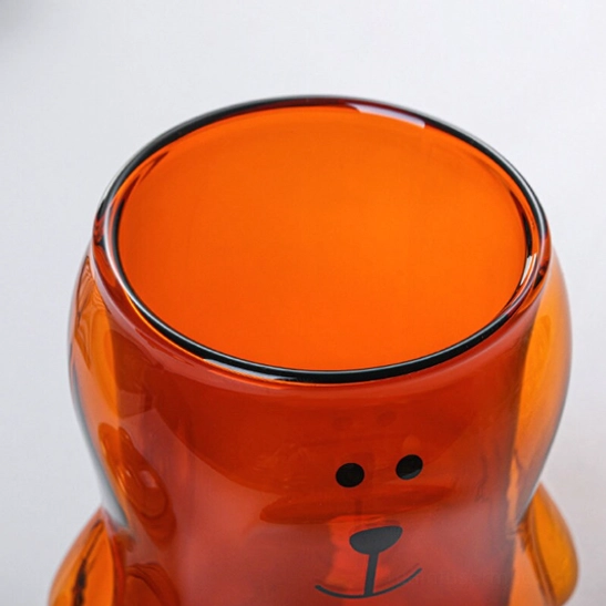 close up of double wall insulation for 3D bear glass tea infuser mug