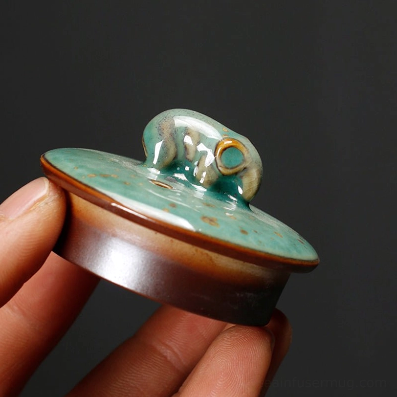 close up of faceted body detail on green elephant teapot