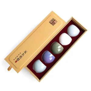 Five great kilns inspired 5 piece Chinese tea cups full set in gift box
