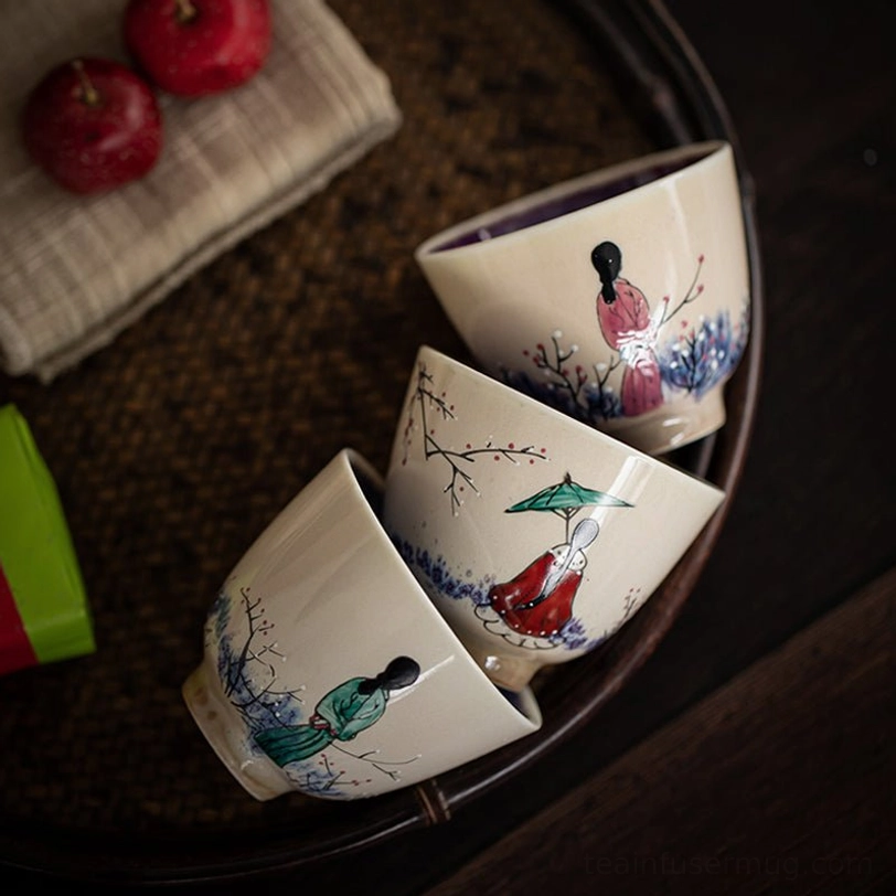 floral motif hand decorated small vintage japanese tea cup