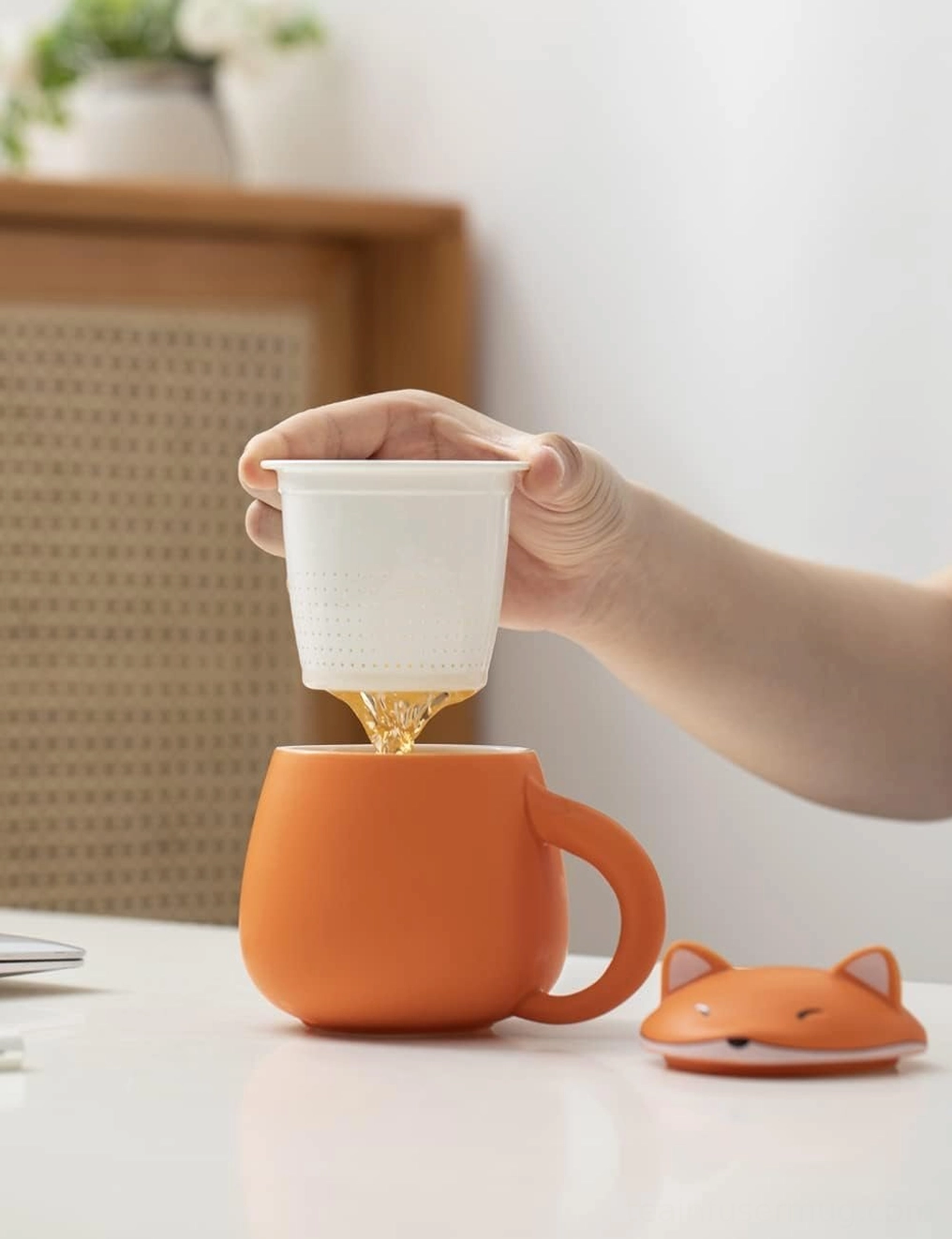 dimensions size chart for 13.5oz orange fox tea infuser mug