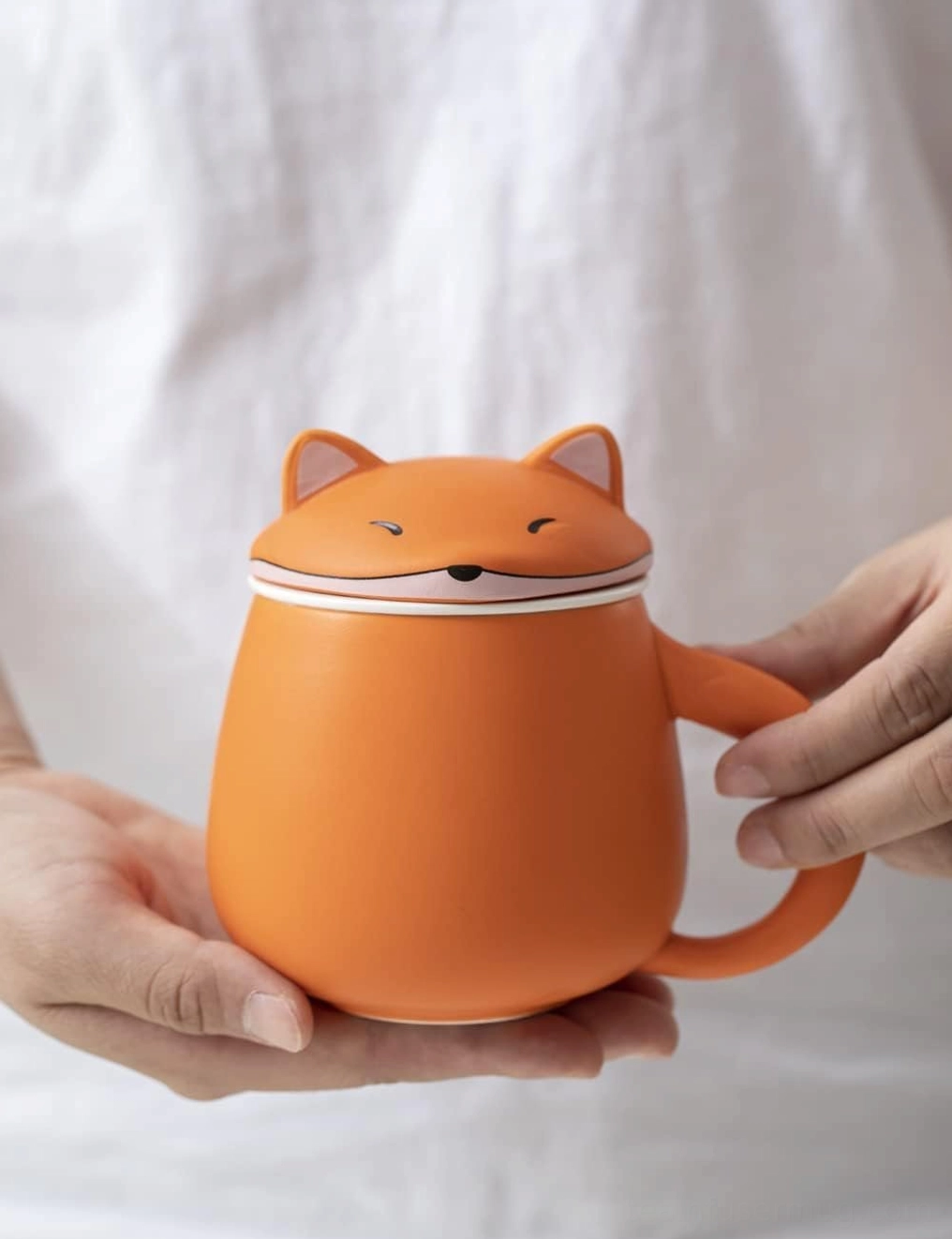 fox tea infuser mug lid underside view