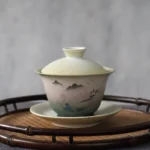 front view of 150ml gradient landscape ceramic gaiwan tea cup