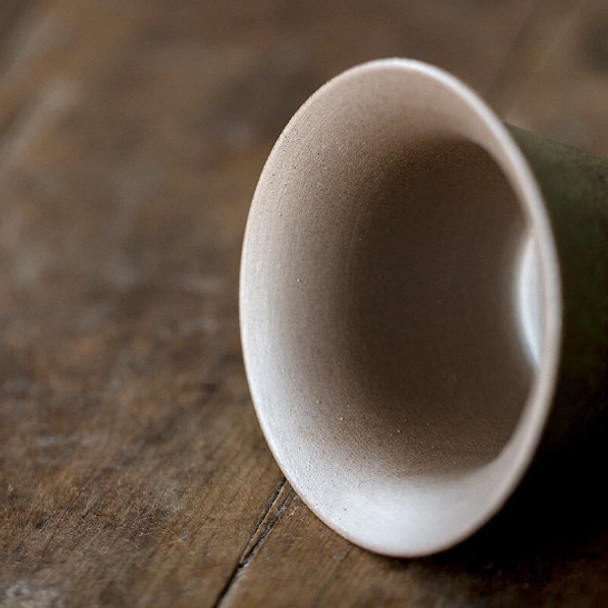 170ml rustic green variegated sancai gaiwan tea cup front view