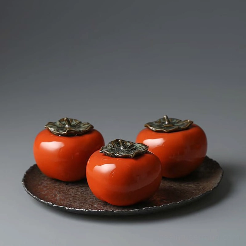 persimmon ceramic tea storage canister standing on neutral background