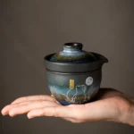 full set of 120ml ceramic travel tea set with gaiwan teacup and red carry bag