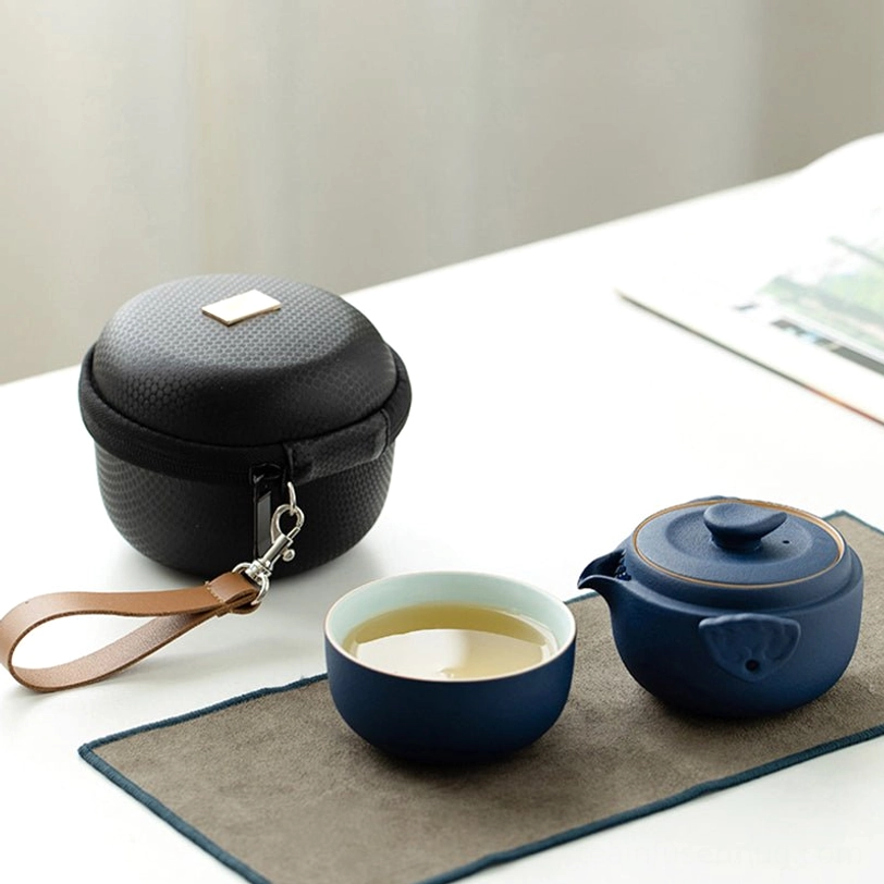 Full unboxed 160ml ceramic travel tea set with teapot teacup and case
