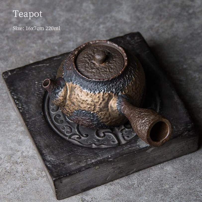 full angled view of 220ml ceramic side handle kyusu teapot with infuser