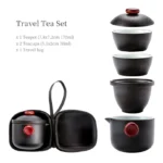 full assembled 170ml black ceramic travel tea set with carrying case