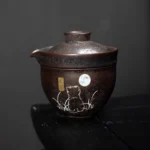 Full complete 115ml cat pattern ceramic travel tea set with black carry bag