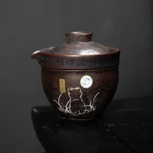 Full complete 115ml cat pattern ceramic travel tea set with black carry bag