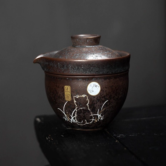 Full complete 115ml cat pattern ceramic travel tea set with black carry bag