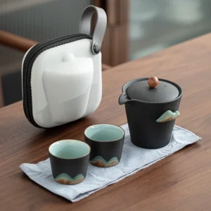 Full complete portable 200ml ceramic travel tea set with carry bag