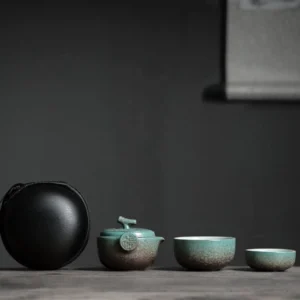 Full 160ml ceramic travel tea set with carry bag