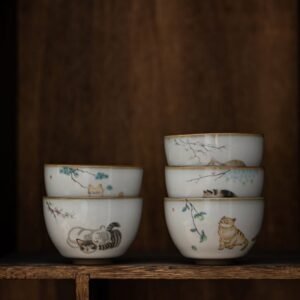 full collection of hand-painted kawaii cat ceramic gongfu tea cups