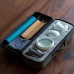 full complete 100ml porcelain travel tea set laid out with all accessories