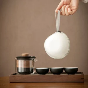 full complete 175ml glass ceramic travel tea set with carry case