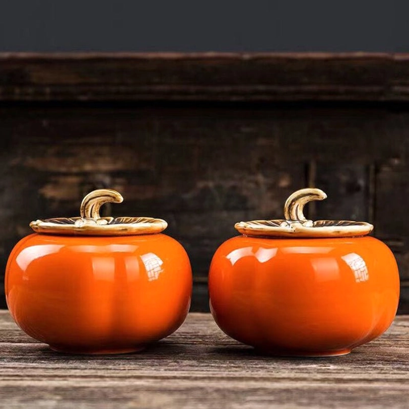 complete persimmon ceramic tea storage caddy product view