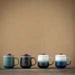 full set ceramic mountain tea mug with infuser and lid