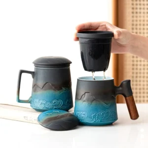 full set of 15oz chinese ceramic tea infuser mug with infuser and lid