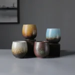 full set of four rustic vintage Chinese ceramic tea cups 200ml
