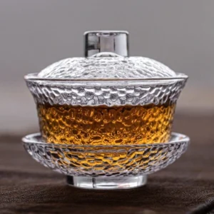 full set of hammered transparent 125ml glass gaiwan tea cup