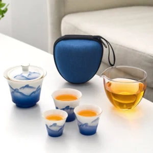 full set 6-piece porcelain travel tea set unboxed