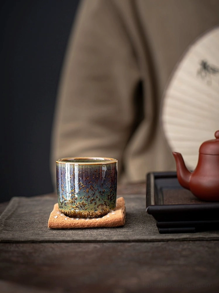 full view of unique kiln fired crystalline glaze kung fu tea cup