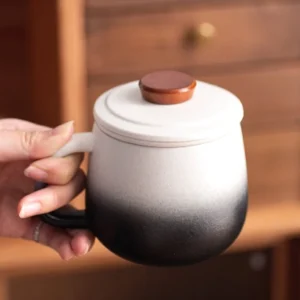 full view 12oz gradient ceramic tea infuser mug with strainer and lid