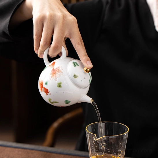 full view of 200ml chinese koi fish ceramic teapot