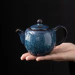 full view 250ml blue kiln changed ceramic teapot with infuser